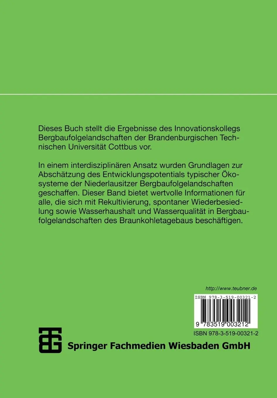 Rückseite: 9783519003212 | Ökologisches Entwicklungspotential der Bergbaufolgelandschaften im...