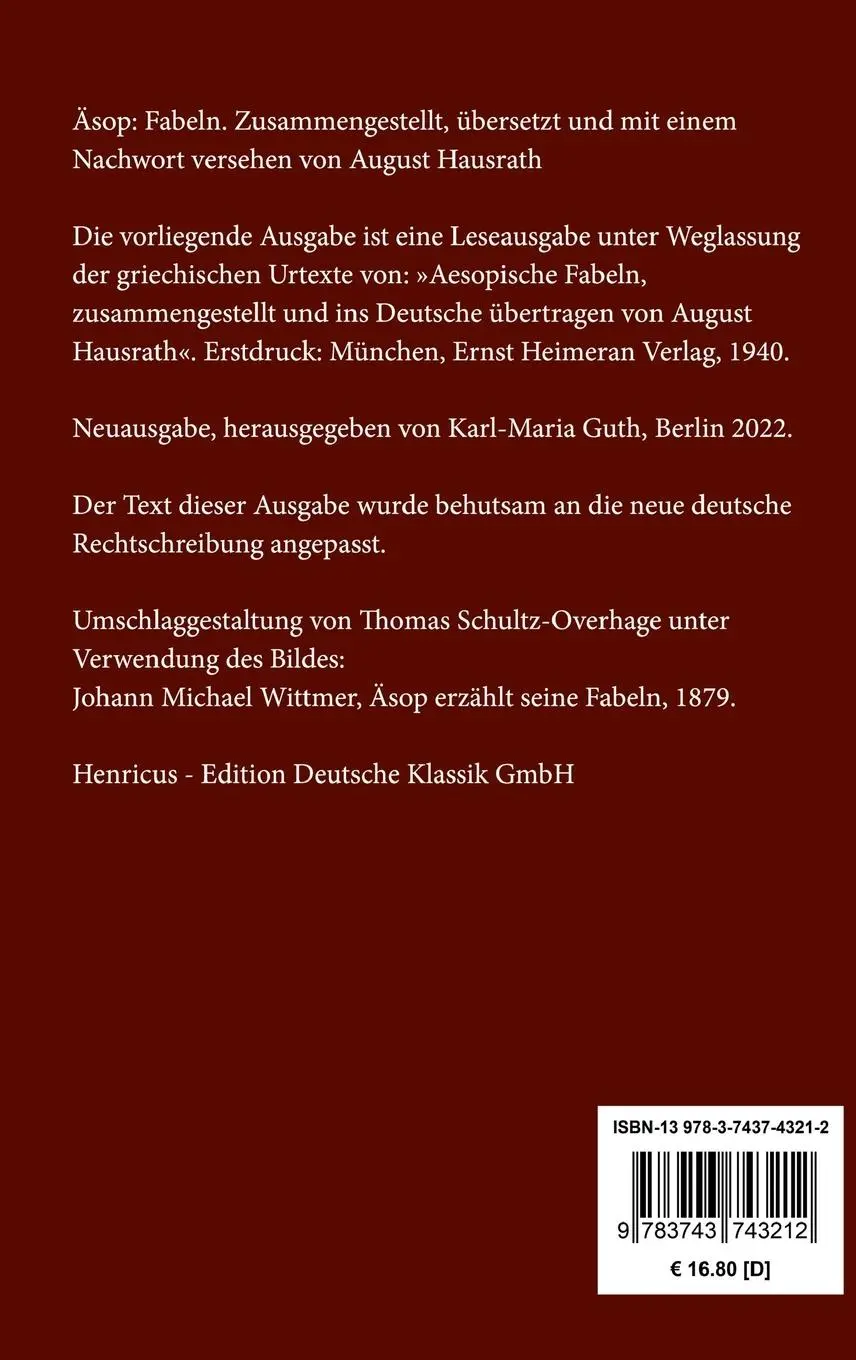 Rückseite: 9783743743212 | Fabeln | Äsop | Buch | HC runder Rücken kaschiert | 76 S. | Deutsch