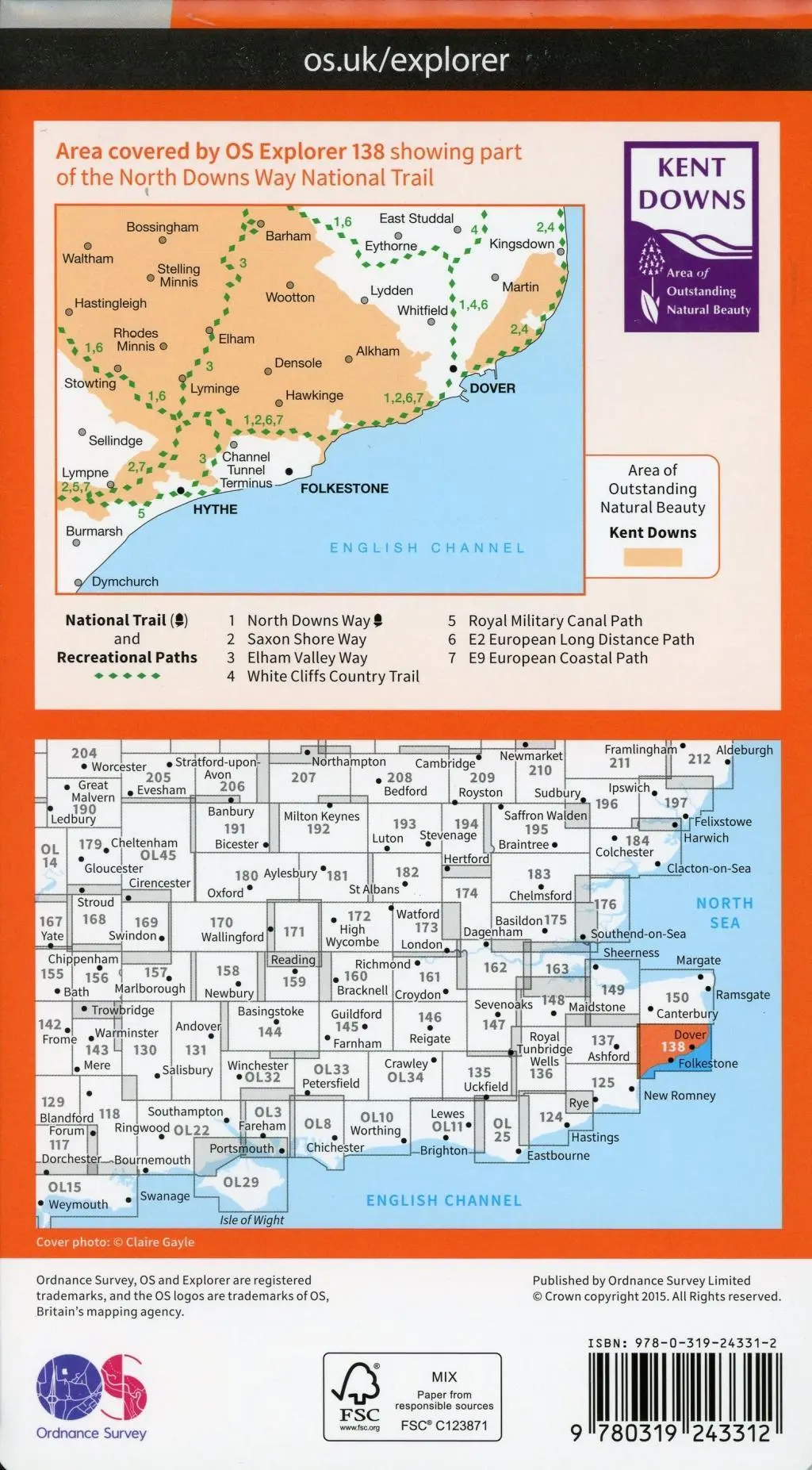 Bild: 9780319243312 | Dover, Folkstone and Hythe | Ordnance Survey | (Land-)Karte | Englisch