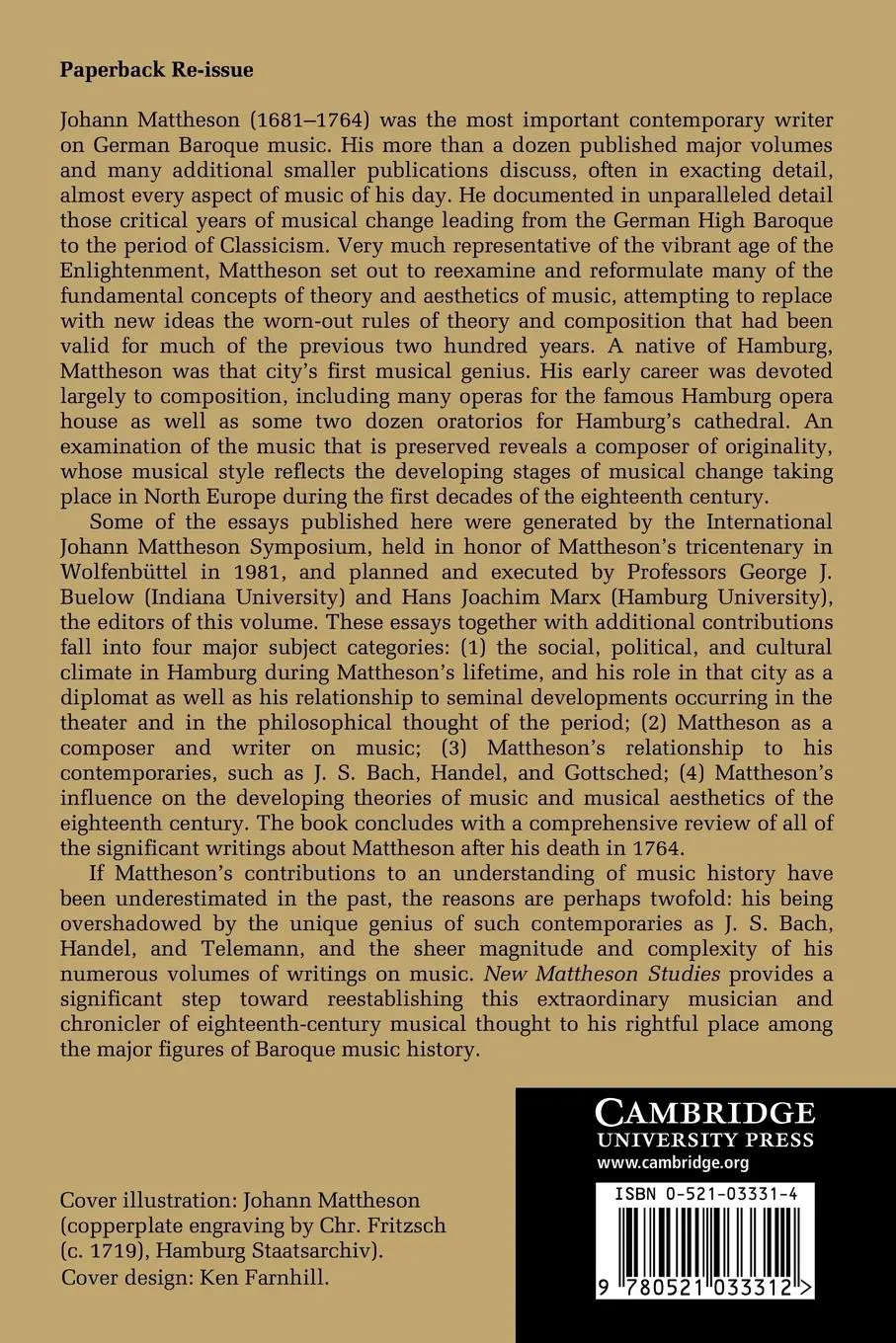 Rückseite: 9780521033312 | New Mattheson Studies | George J. Buelow (u. a.) | Taschenbuch | 2006