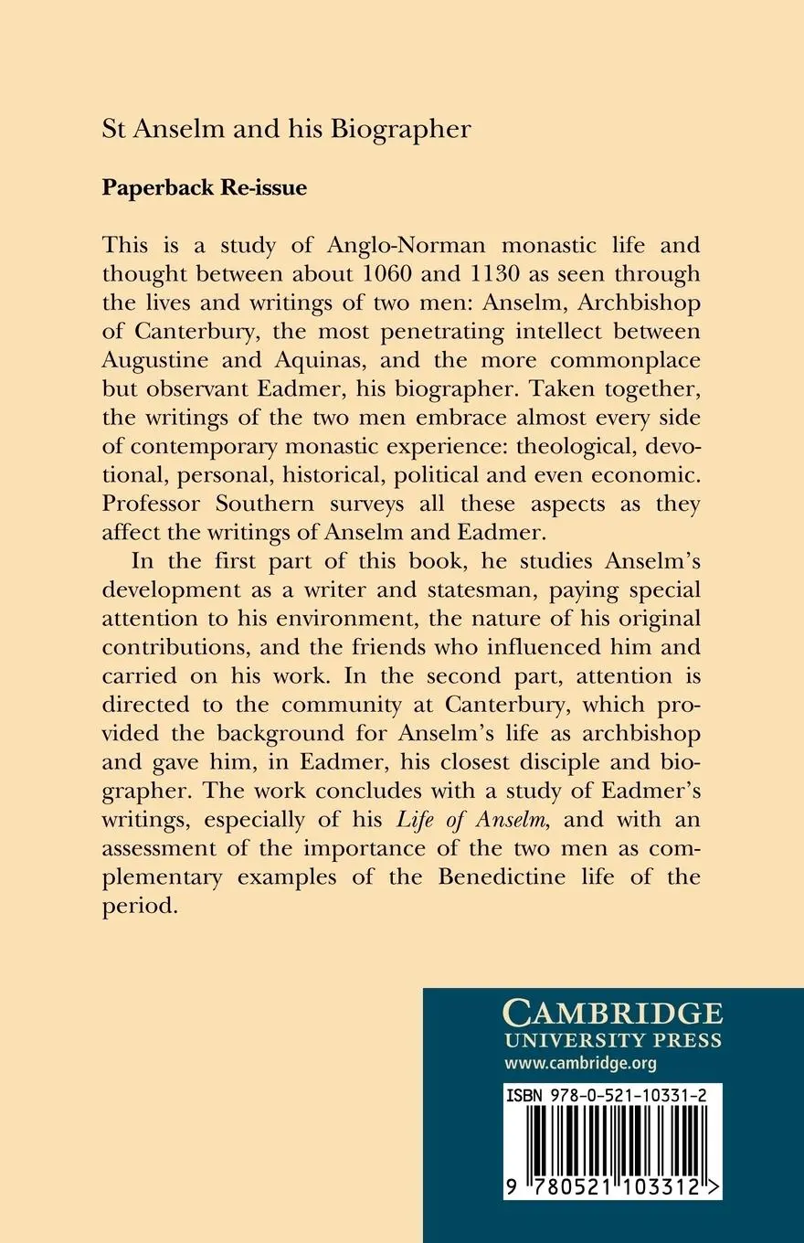 Rückseite: 9780521103312 | Saint Anselm and His Biographer | R. W. Southern | Taschenbuch | 2008