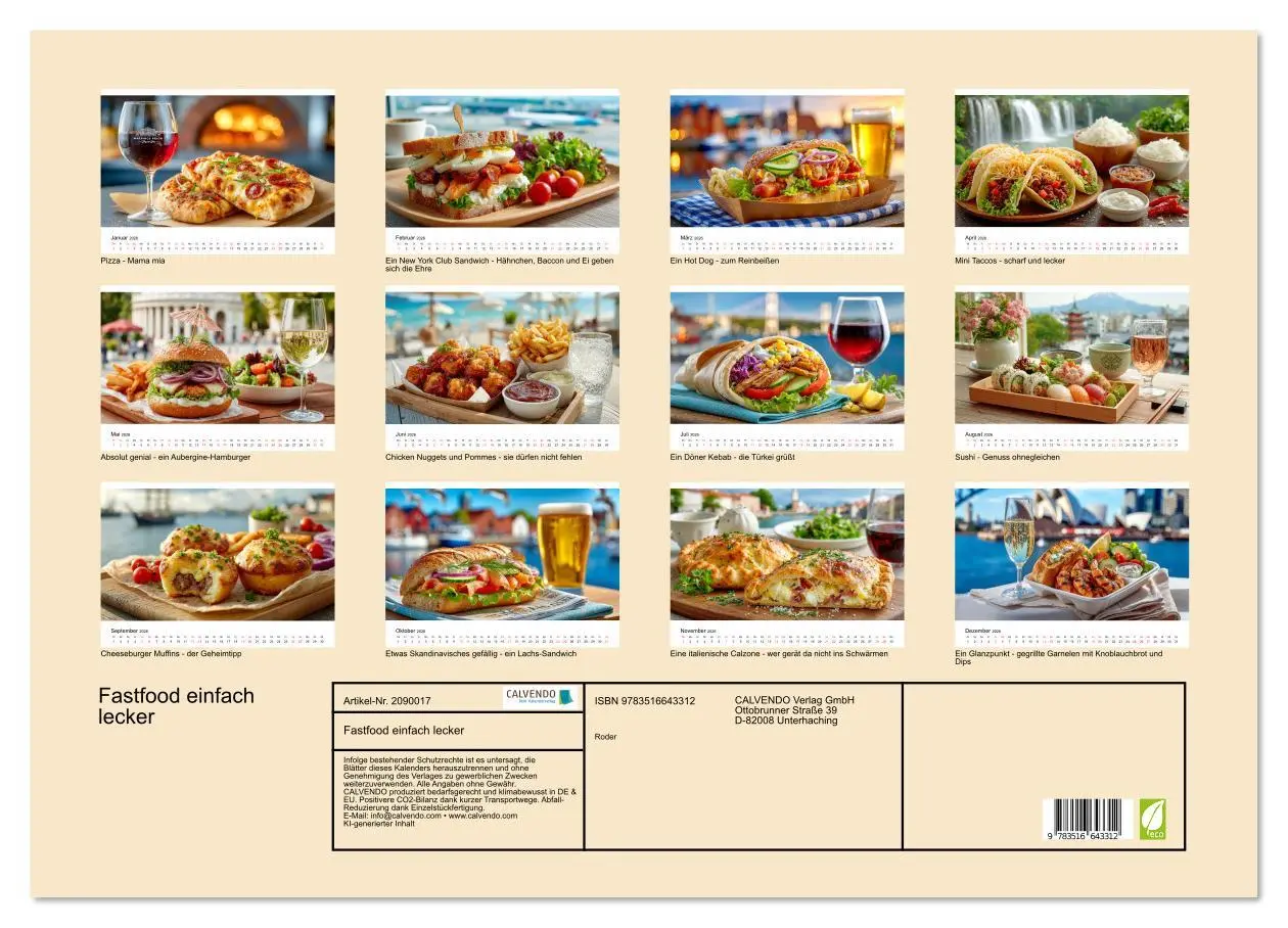 Bild: 9783516643312 | Fastfood einfach lecker (Wandkalender 2026 DIN A2 quer), CALVENDO...
