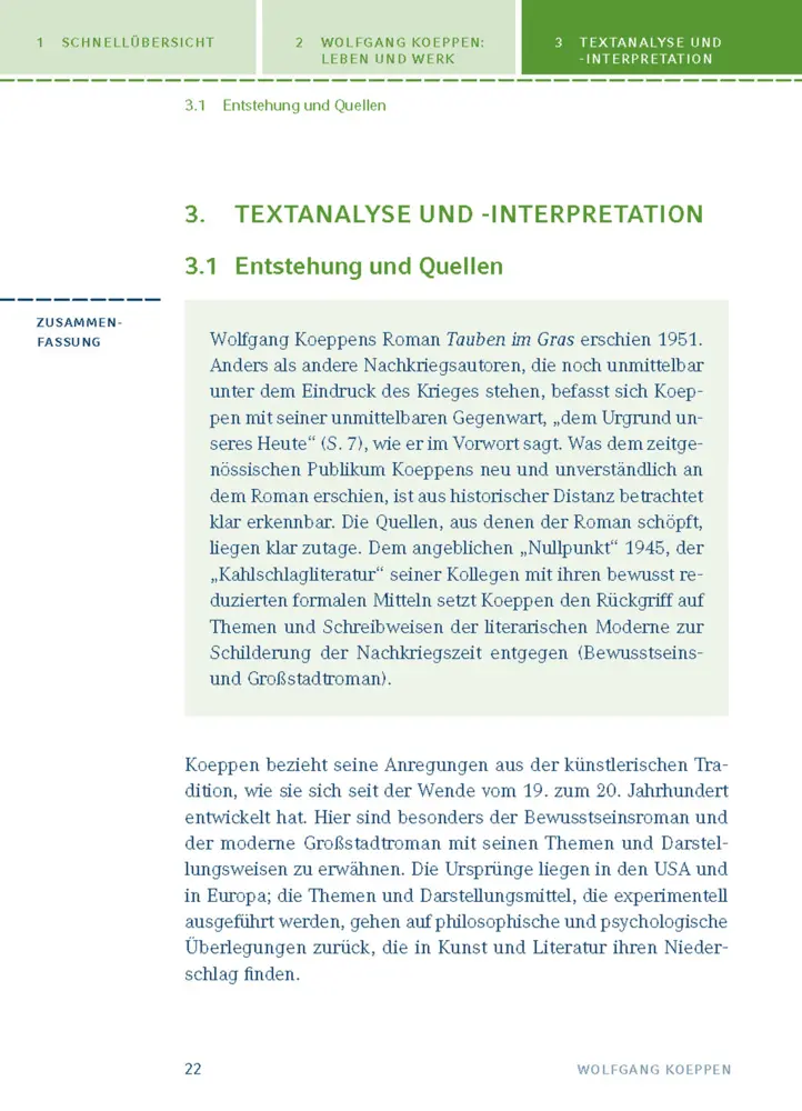 Bild: 9783129303412 | Tauben im Gras von Wolfgang Koeppen | Wolfgang Koeppen | Taschenbuch
