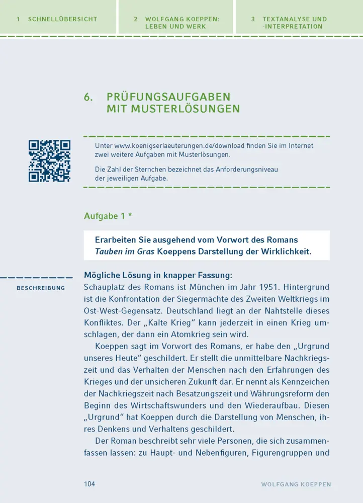 Bild: 9783129303412 | Tauben im Gras von Wolfgang Koeppen | Textanalyse und Interpretation