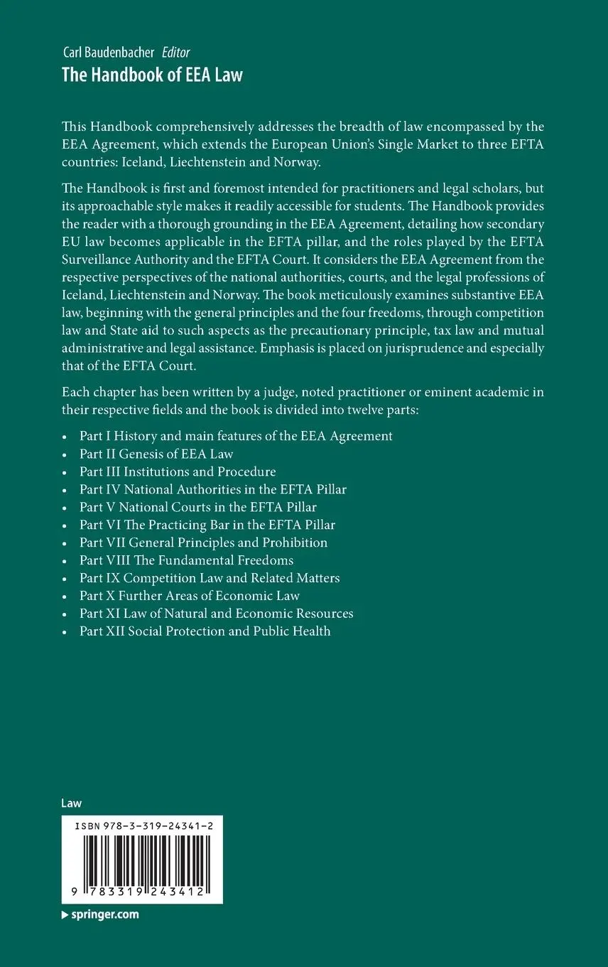 Rückseite: 9783319243412 | The Handbook of EEA Law | Carl Baudenbacher | Buch | xl | Englisch