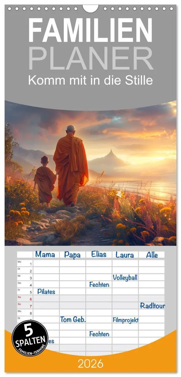 Cover: 9783516493412 | Familienplaner 2026 - Komm mit in die Stille mit 5 Spalten...