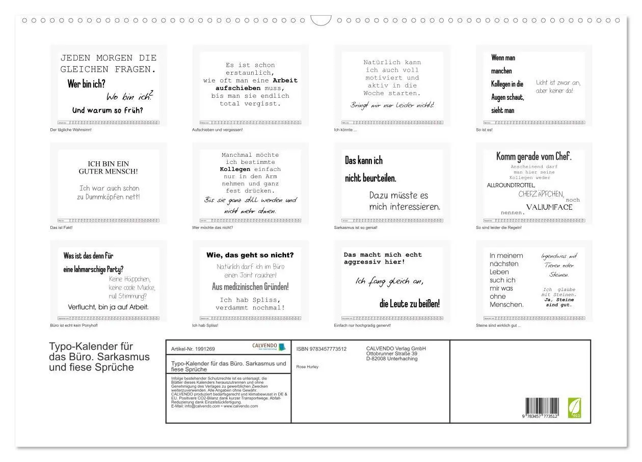 Bild: 9783457773512 | Typo-Kalender für das Büro. Sarkasmus und fiese Sprüche...