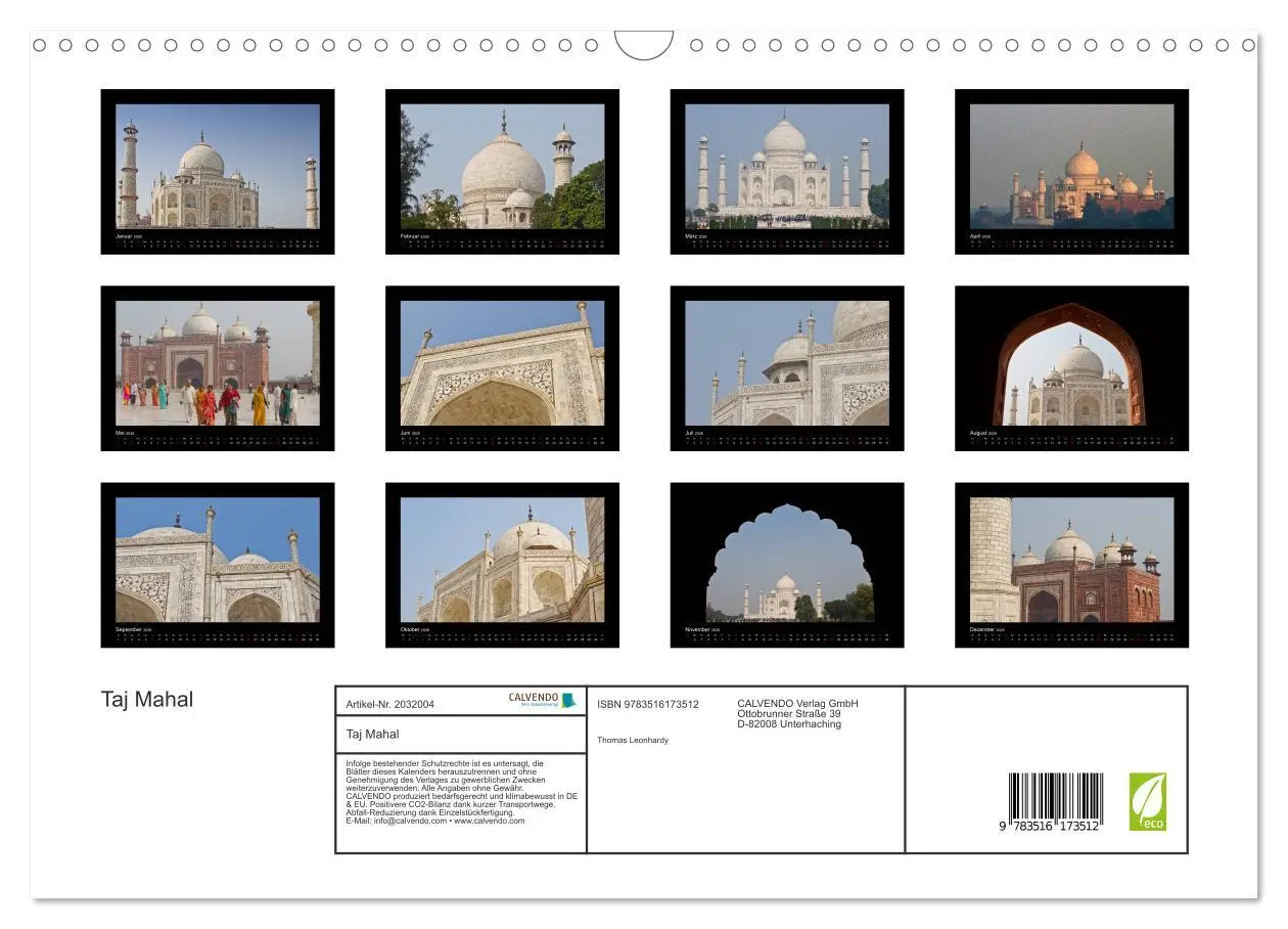 Bild: 9783516173512 | Taj Mahal (Wandkalender 2026 DIN A3 quer), CALVENDO Monatskalender