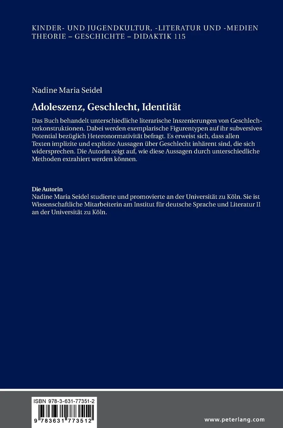 Rückseite: 9783631773512 | Adoleszenz, Geschlecht, Identität | Nadine Seidel | Buch | Gebunden