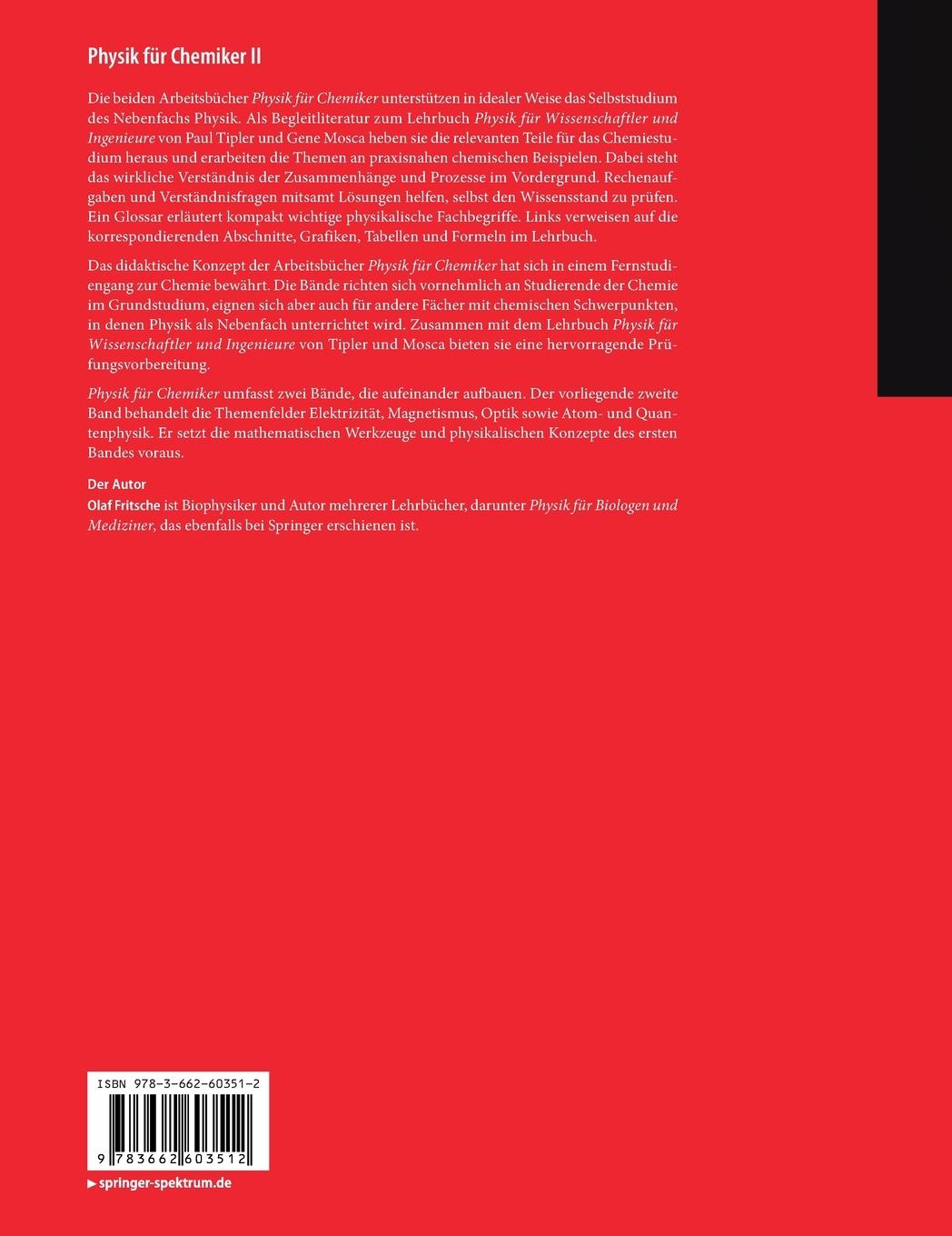 Rückseite: 9783662603512 | Physik für Chemiker II | Olaf Fritsche | Taschenbuch | ix | Deutsch