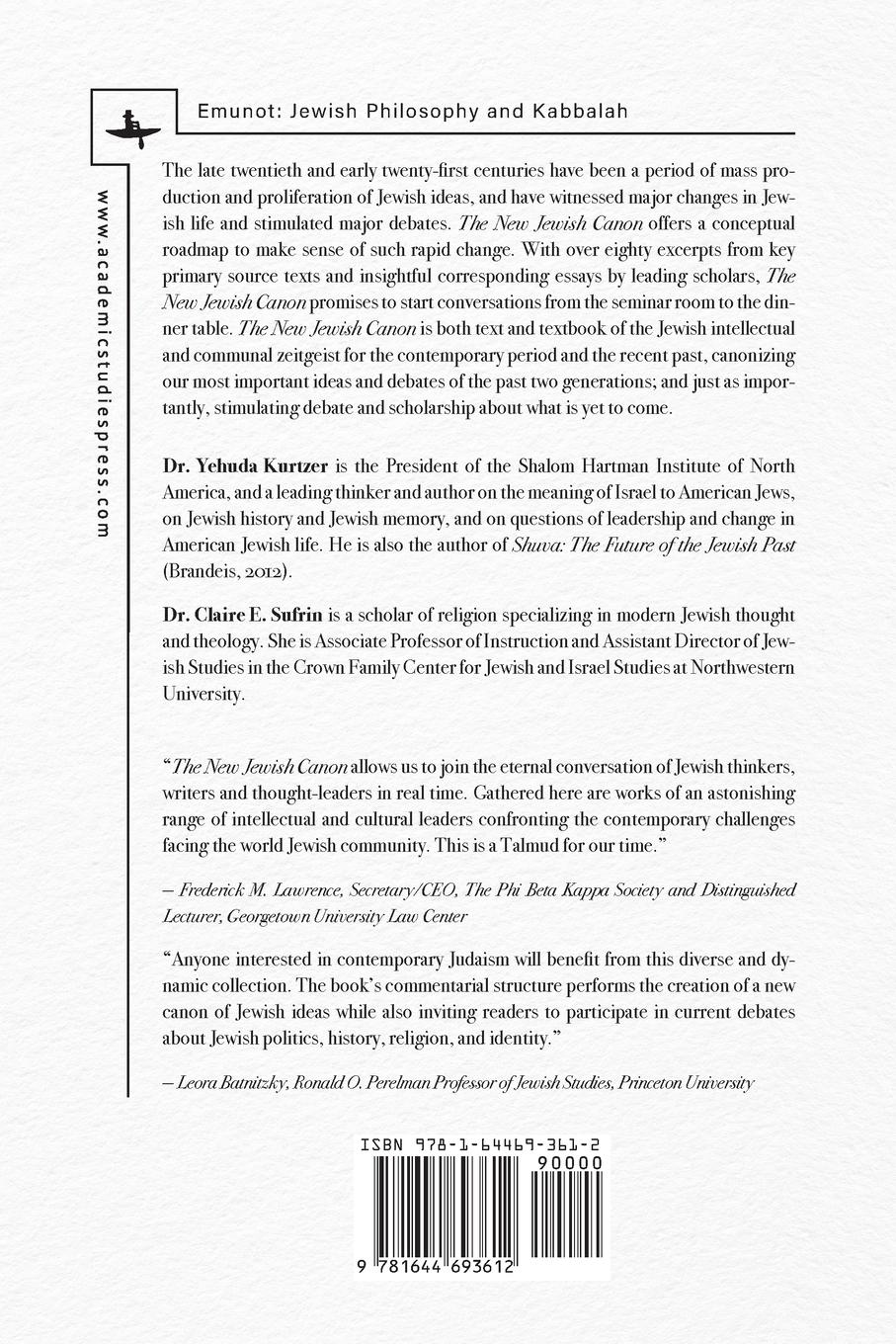 Rückseite: 9781644693612 | The New Jewish Canon | Yehuda Kurtzer (u. a.) | Taschenbuch | Englisch