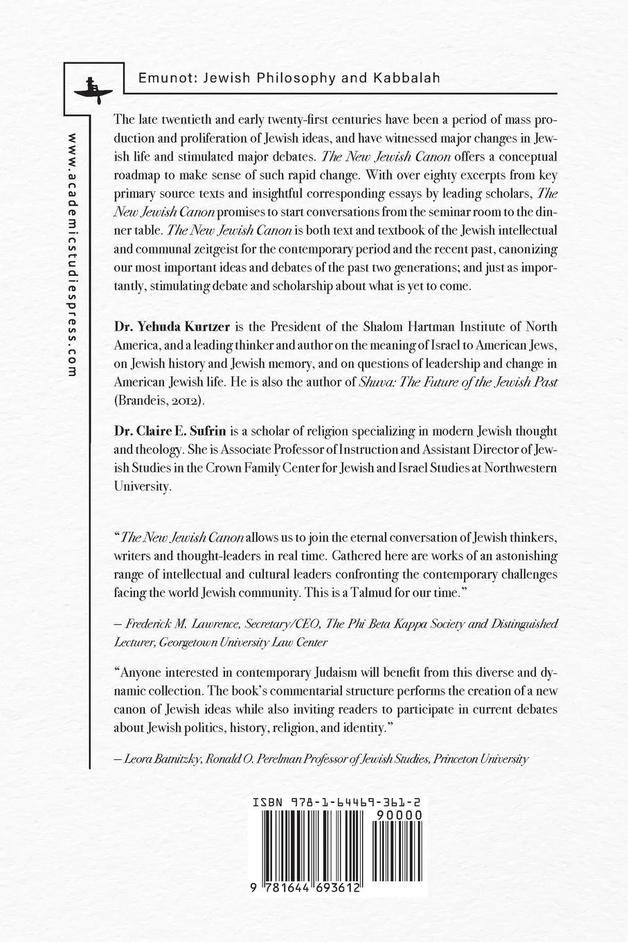 Rückseite: 9781644693612 | The New Jewish Canon | Yehuda Kurtzer (u. a.) | Taschenbuch | Englisch