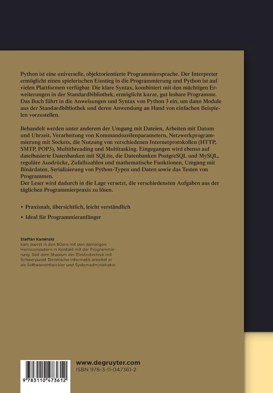Rückseite: 9783110473612 | Python 3 | Steffan Kaminski | Taschenbuch | XVI | Deutsch | 2016