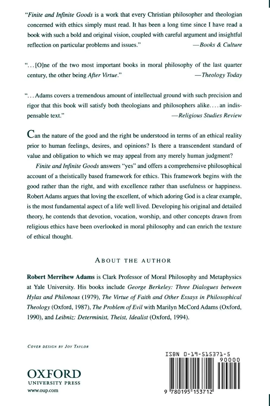Rückseite: 9780195153712 | Finite and Infinite Goods | A Framework for Ethics | Adams | Buch