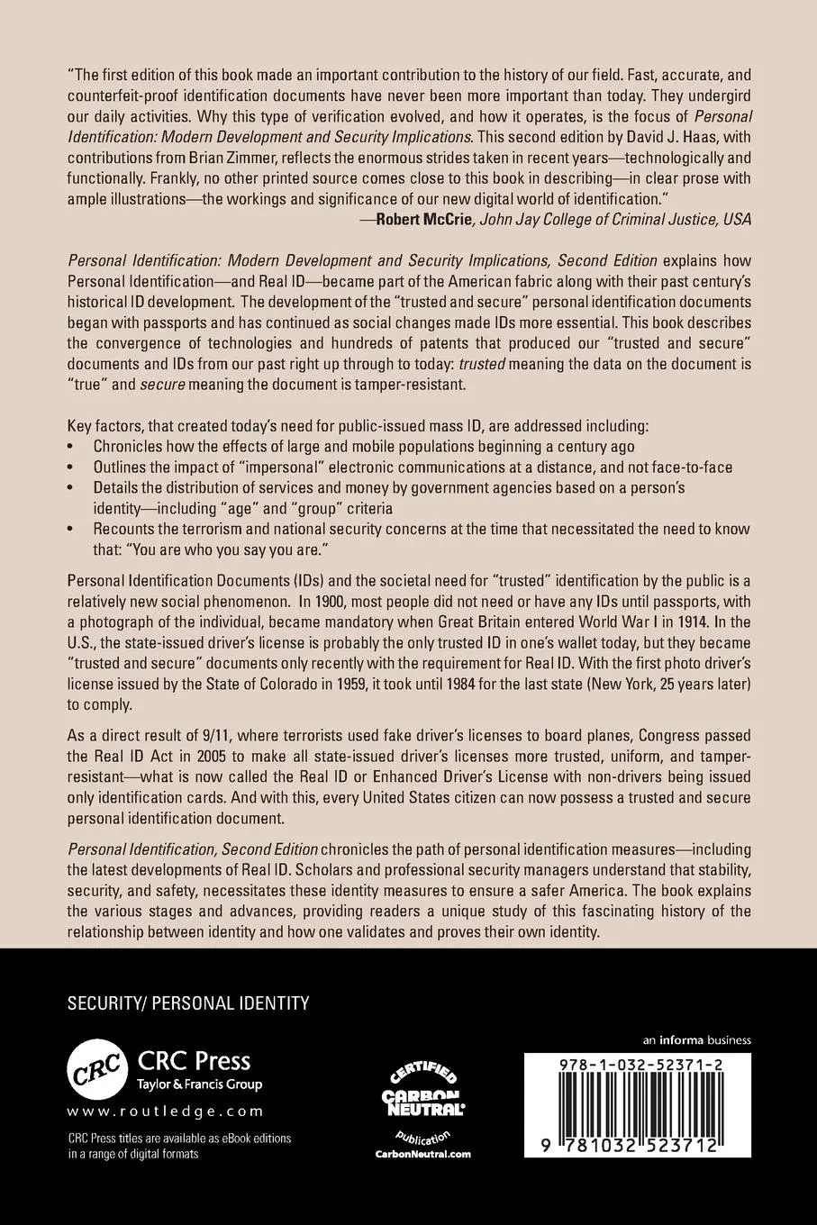 Rückseite: 9781032523712 | Personal Identification | Modern Development and Security Implications
