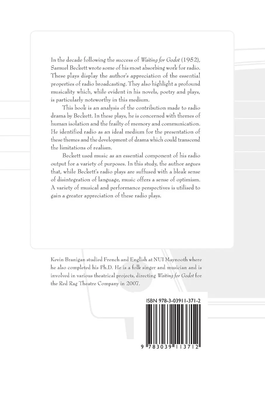 Rückseite: 9783039113712 | Radio Beckett | Musicality in the Radio Plays of Samuel Beckett | Buch