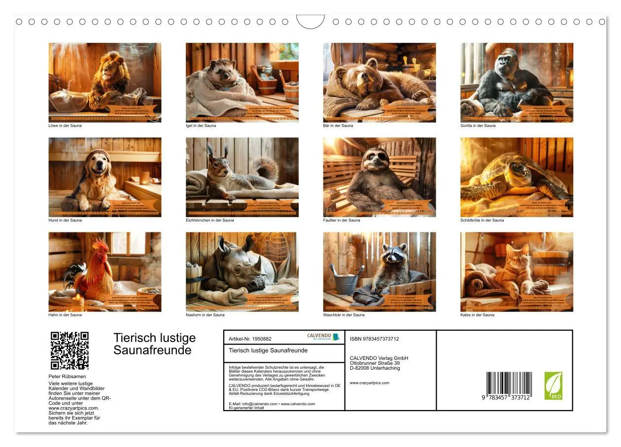Bild: 9783457373712 | Tierisch lustige Saunafreunde (Wandkalender 2026 DIN A3 quer),...