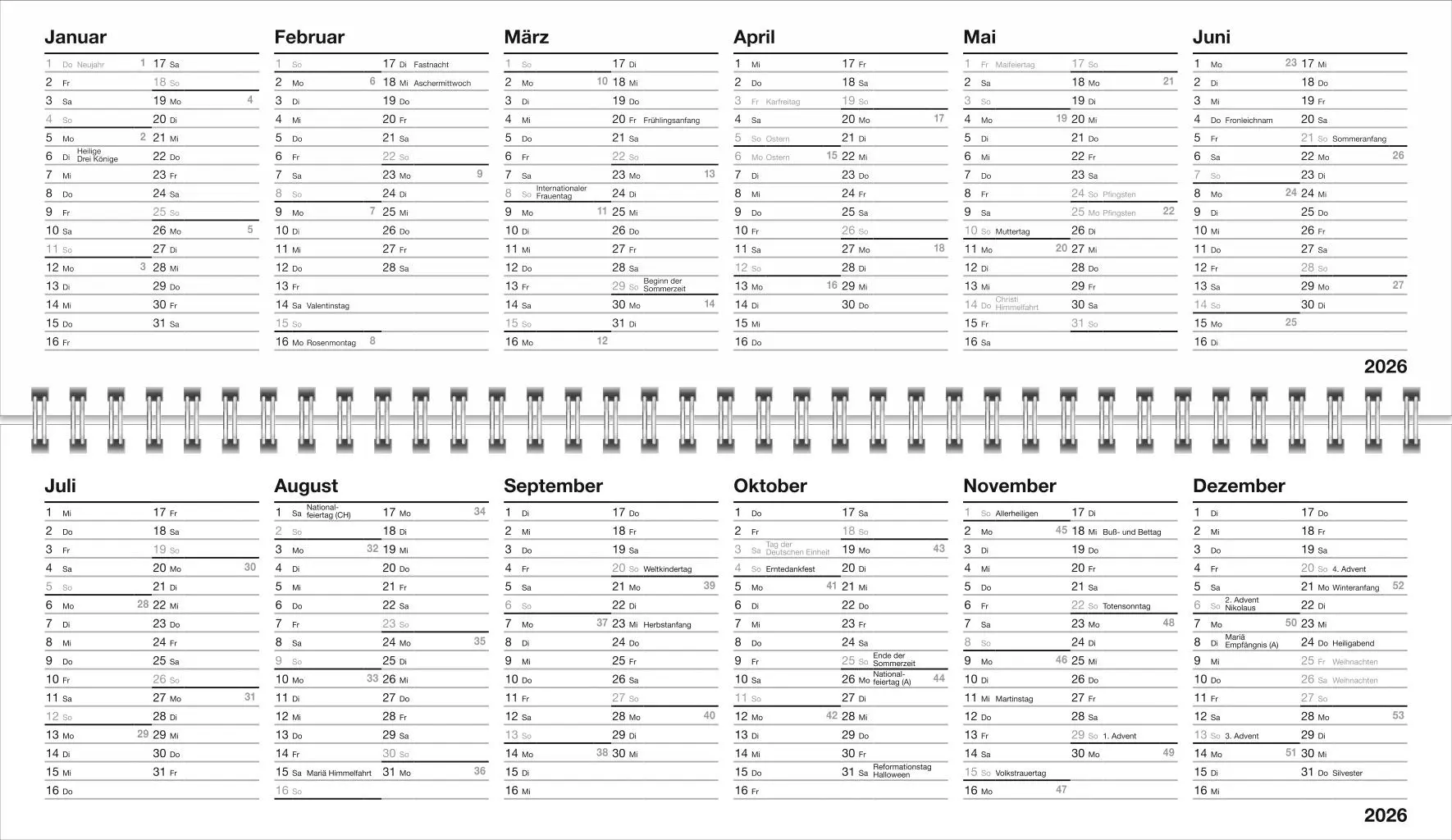 Bild: 9783756413812 | Black&amp;White Wochenquerplaner 2026 | Kalender | Bürokalender Heye