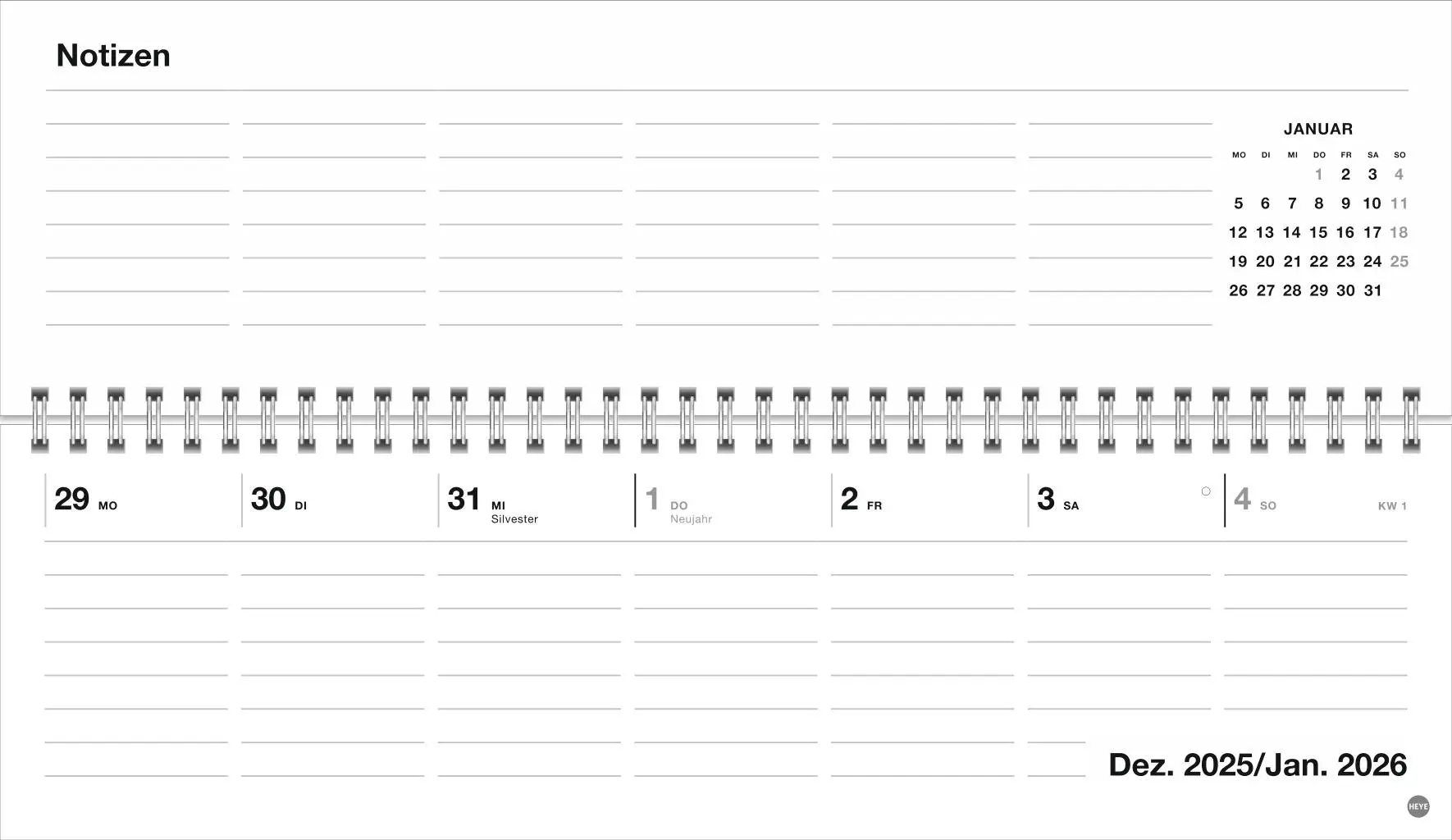 Bild: 9783756413812 | Black&amp;White Wochenquerplaner 2026 | Kalender | Bürokalender Heye