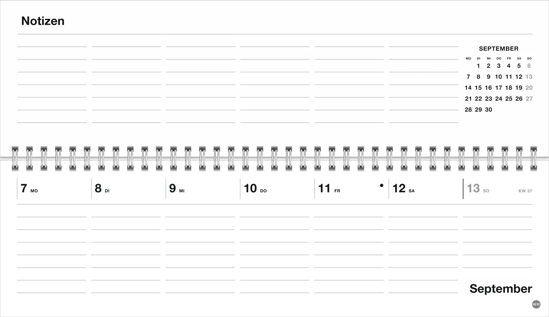 Bild: 9783756413812 | Black&amp;White Wochenquerplaner 2026 | Kalender | Bürokalender Heye