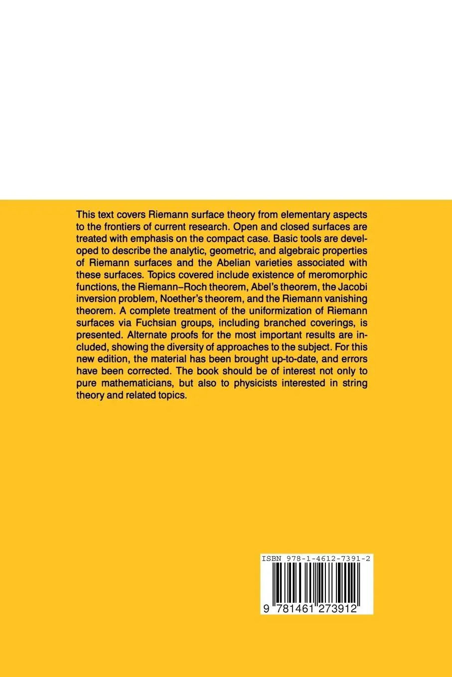 Rückseite: 9781461273912 | Riemann Surfaces | Hershel M. Farkas (u. a.) | Taschenbuch | xvi