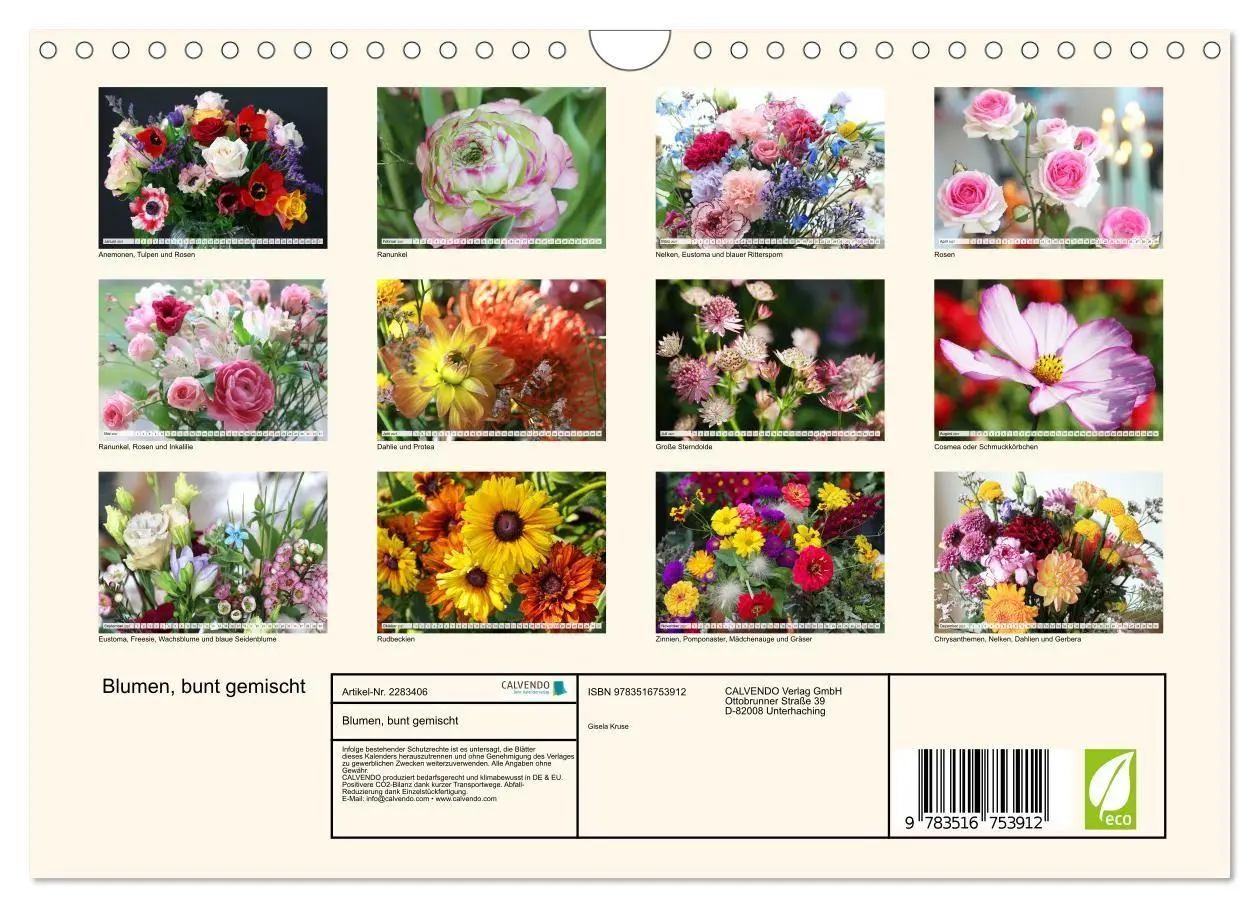 Bild: 9783516753912 | Blumen, bunt gemischt (Wandkalender 2027 DIN A4 quer), CALVENDO...