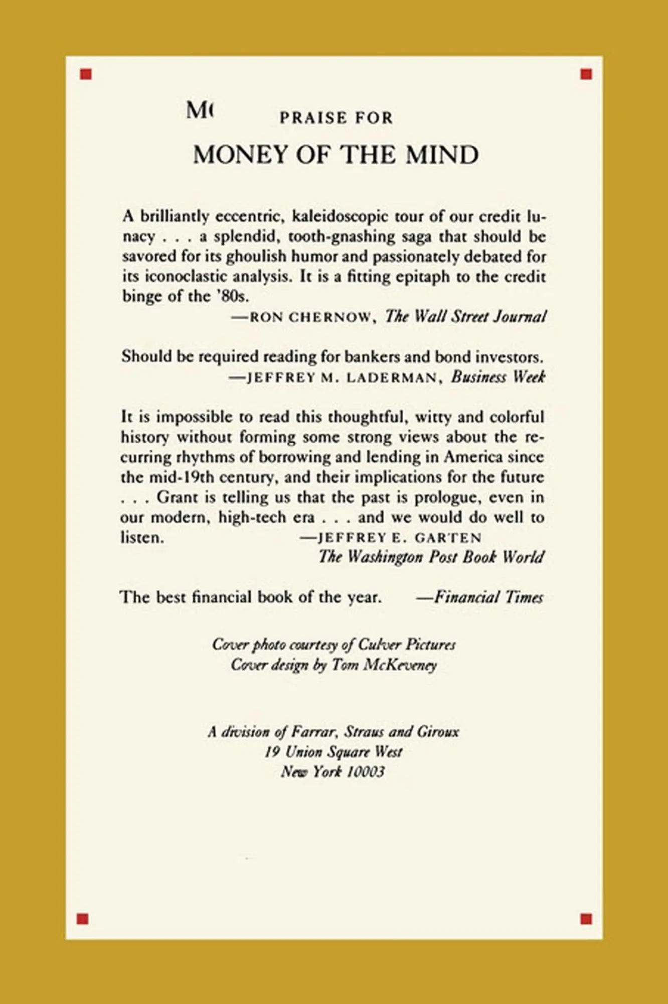 Rückseite: 9780374524012 | Money of the Mind | How the 1980s Got That Way | James L. Grant | Buch