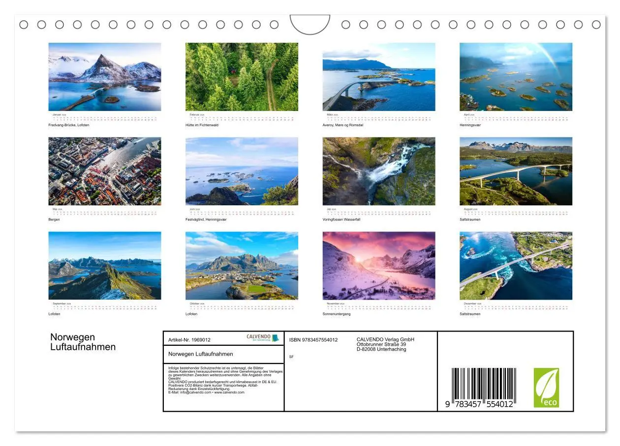 Bild: 9783457554012 | Norwegen Luftaufnahmen (Wandkalender 2026 DIN A4 quer), CALVENDO...