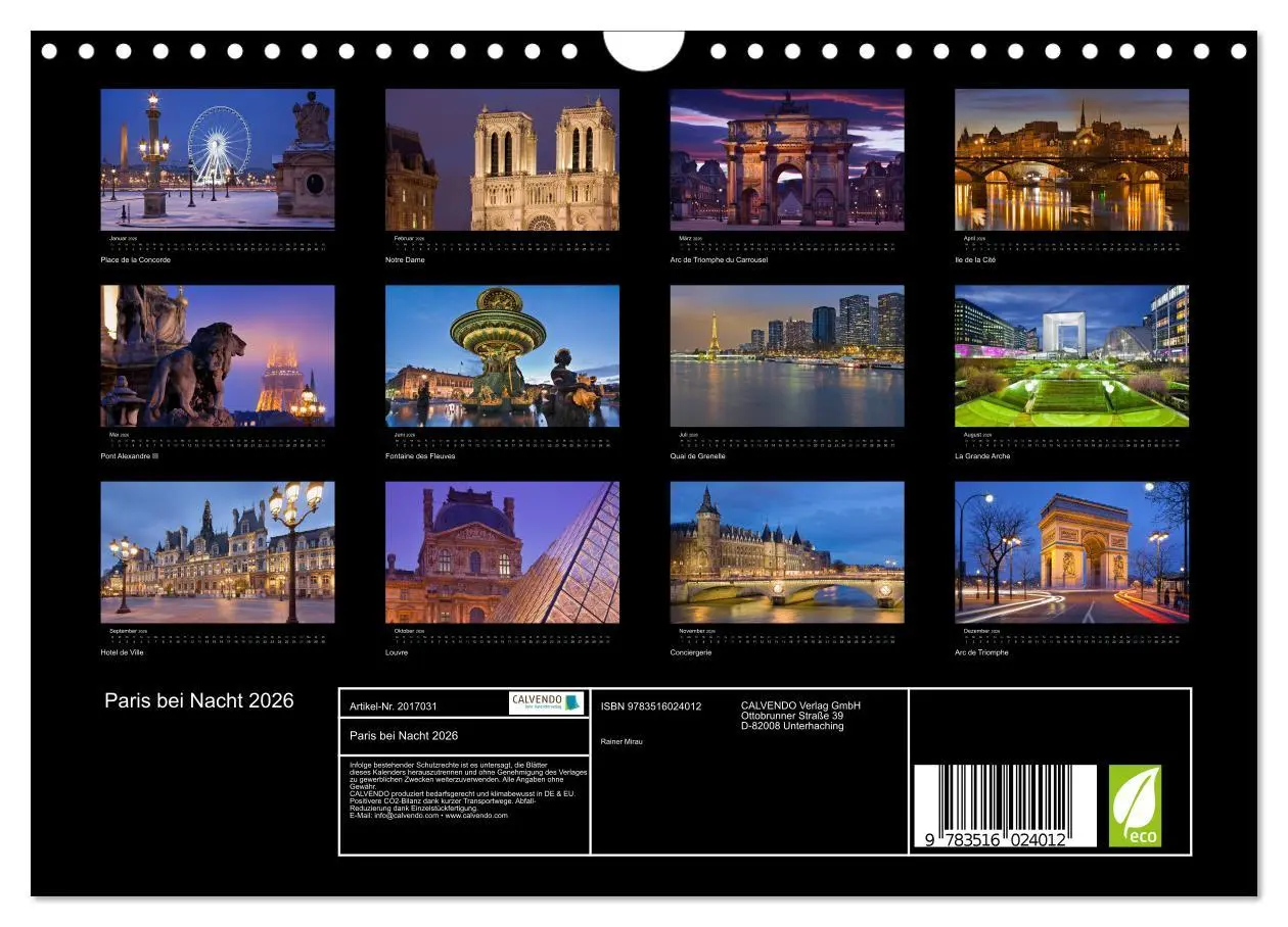 Bild: 9783516024012 | Paris bei Nacht 2026 (Wandkalender 2026 DIN A4 quer), CALVENDO...