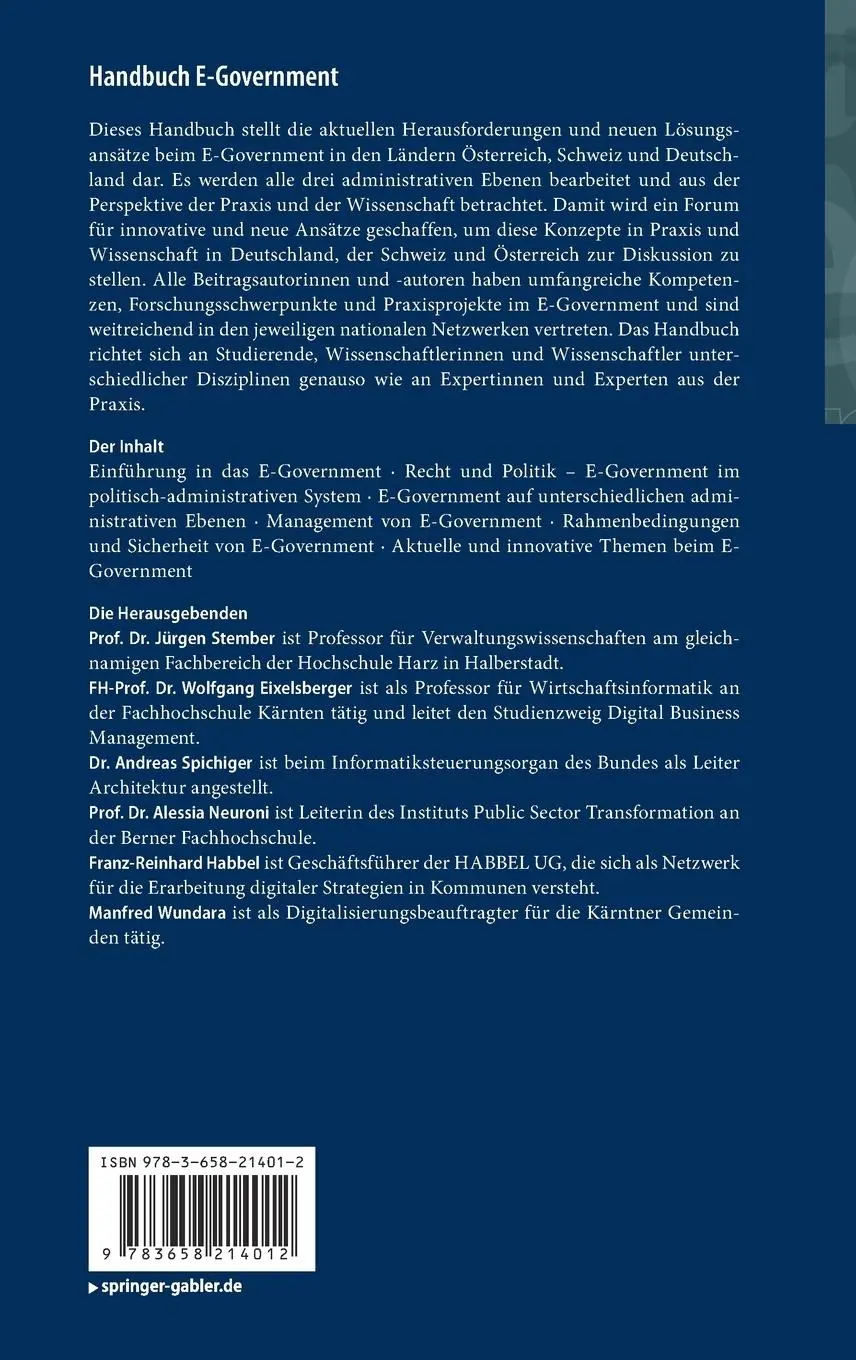 Rückseite: 9783658214012 | Handbuch E-Government | Technikinduzierte Verwaltungsentwicklung