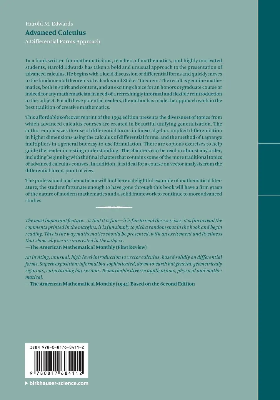Rückseite: 9780817684112 | Advanced Calculus | A Differential Forms Approach | Harold M. Edwards