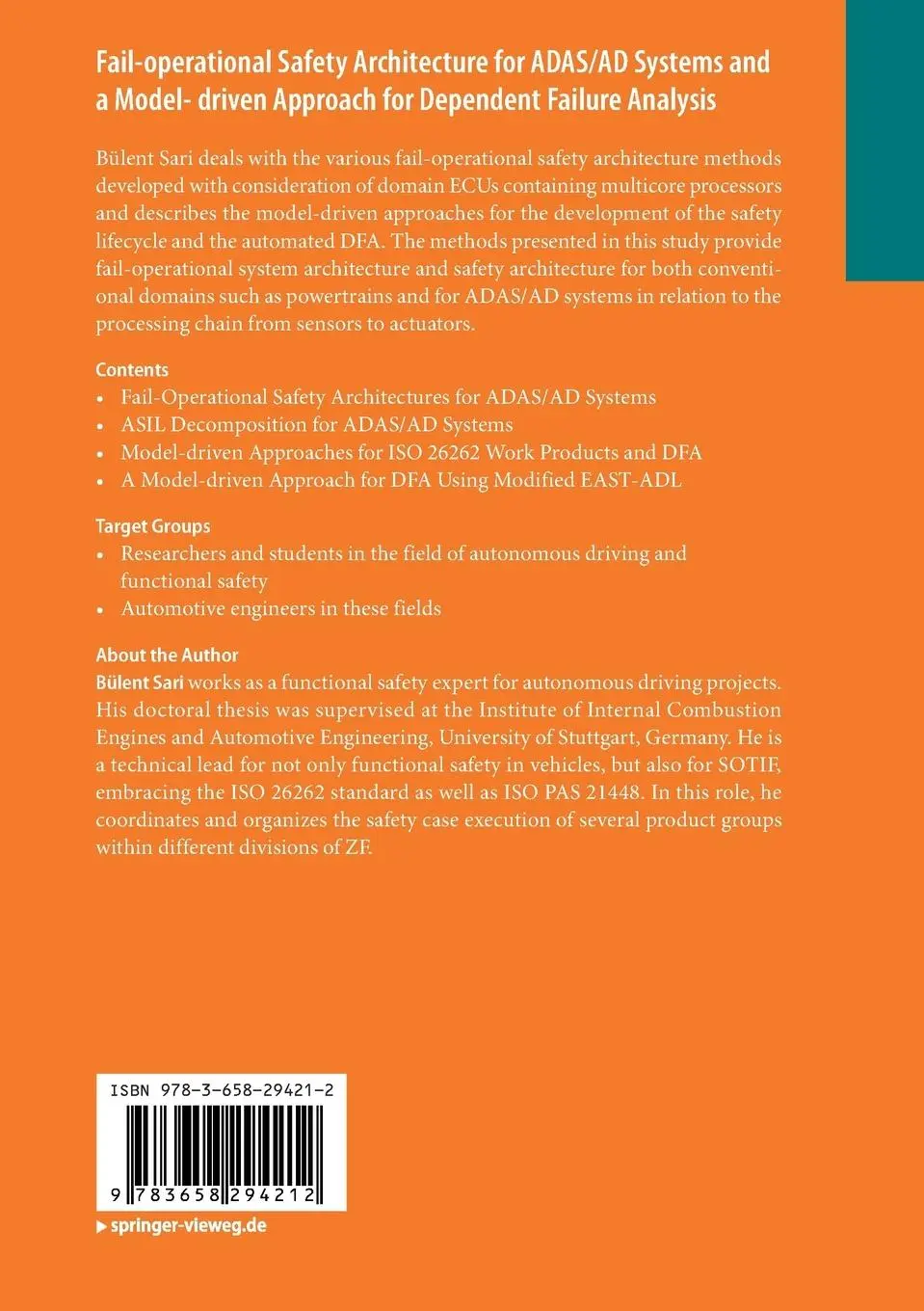 Rückseite: 9783658294212 | Fail-operational Safety Architecture for ADAS/AD Systems and a...