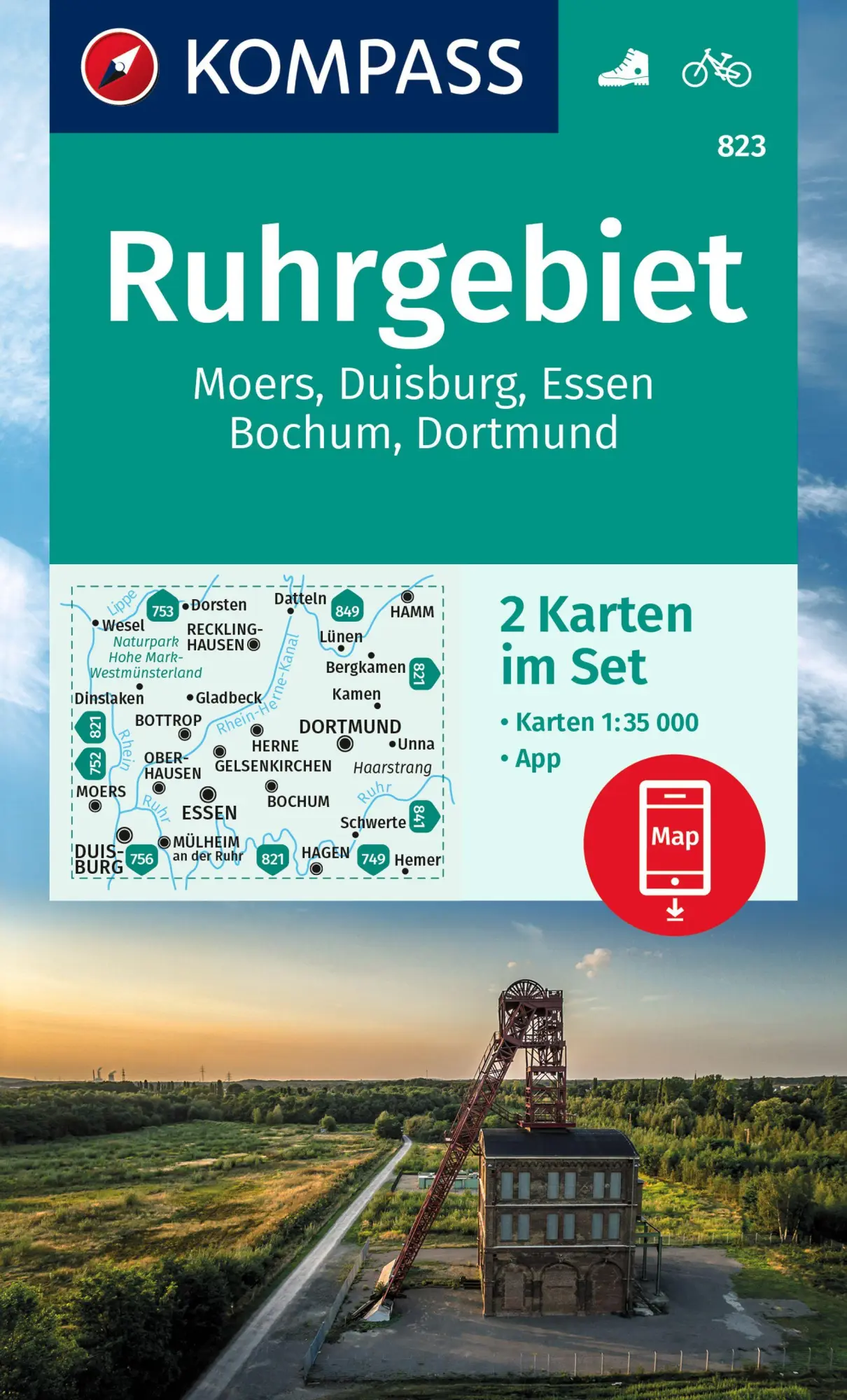 Cover: 9783991214212 | KOMPASS Wanderkarten-Set 823 Ruhrgebiet (2 Karten) 1:35.000 | 4 S.