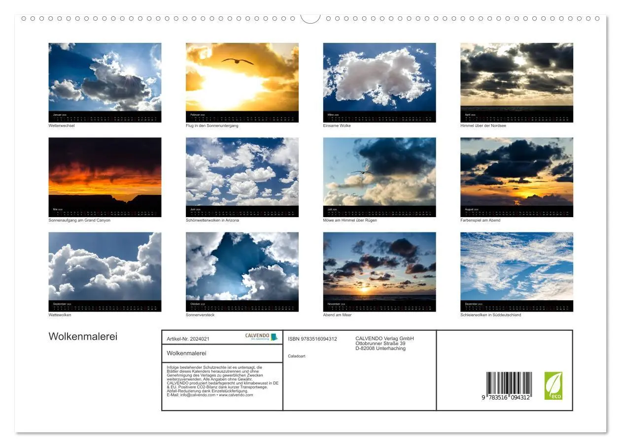 Bild: 9783516094312 | Wolkenmalerei (hochwertiger Premium Wandkalender 2026 DIN A2 quer),...