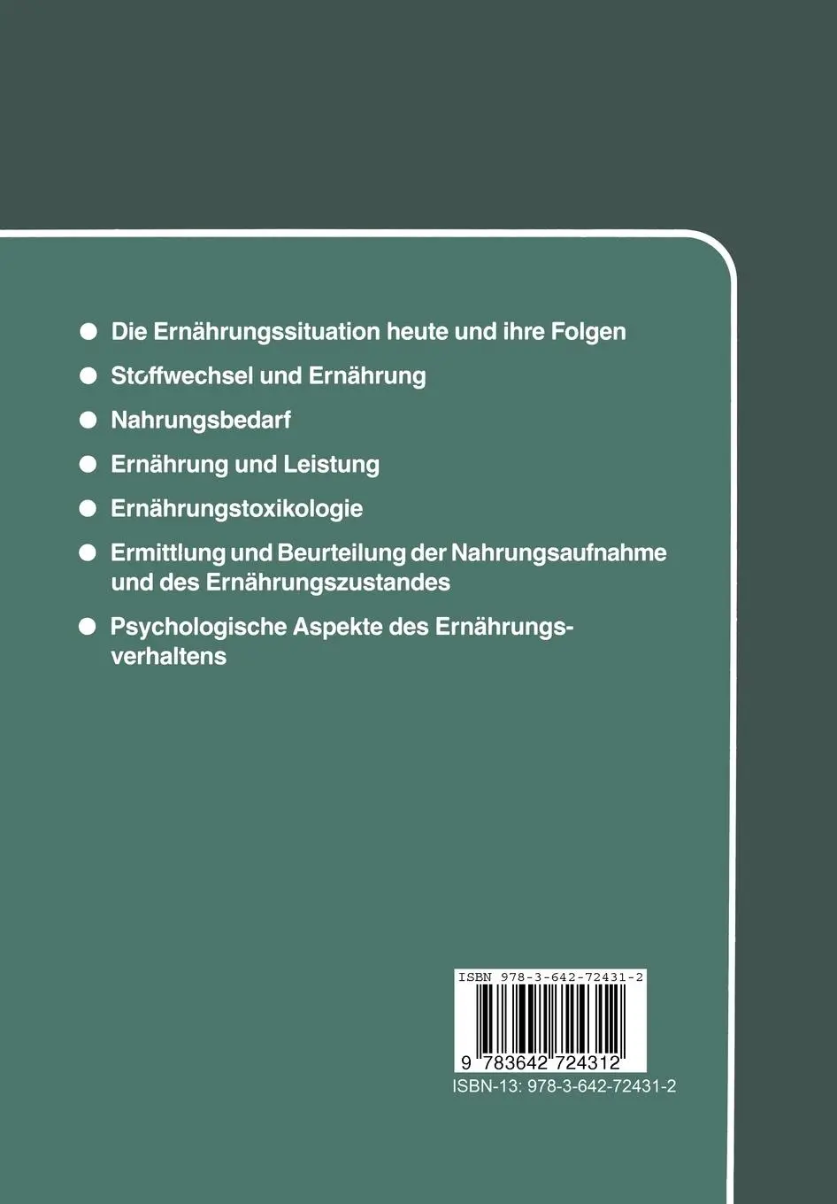 Rückseite: 9783642724312 | Grundriß der Ernährungslehre | H. -A. Ketz | Taschenbuch | 428 S.