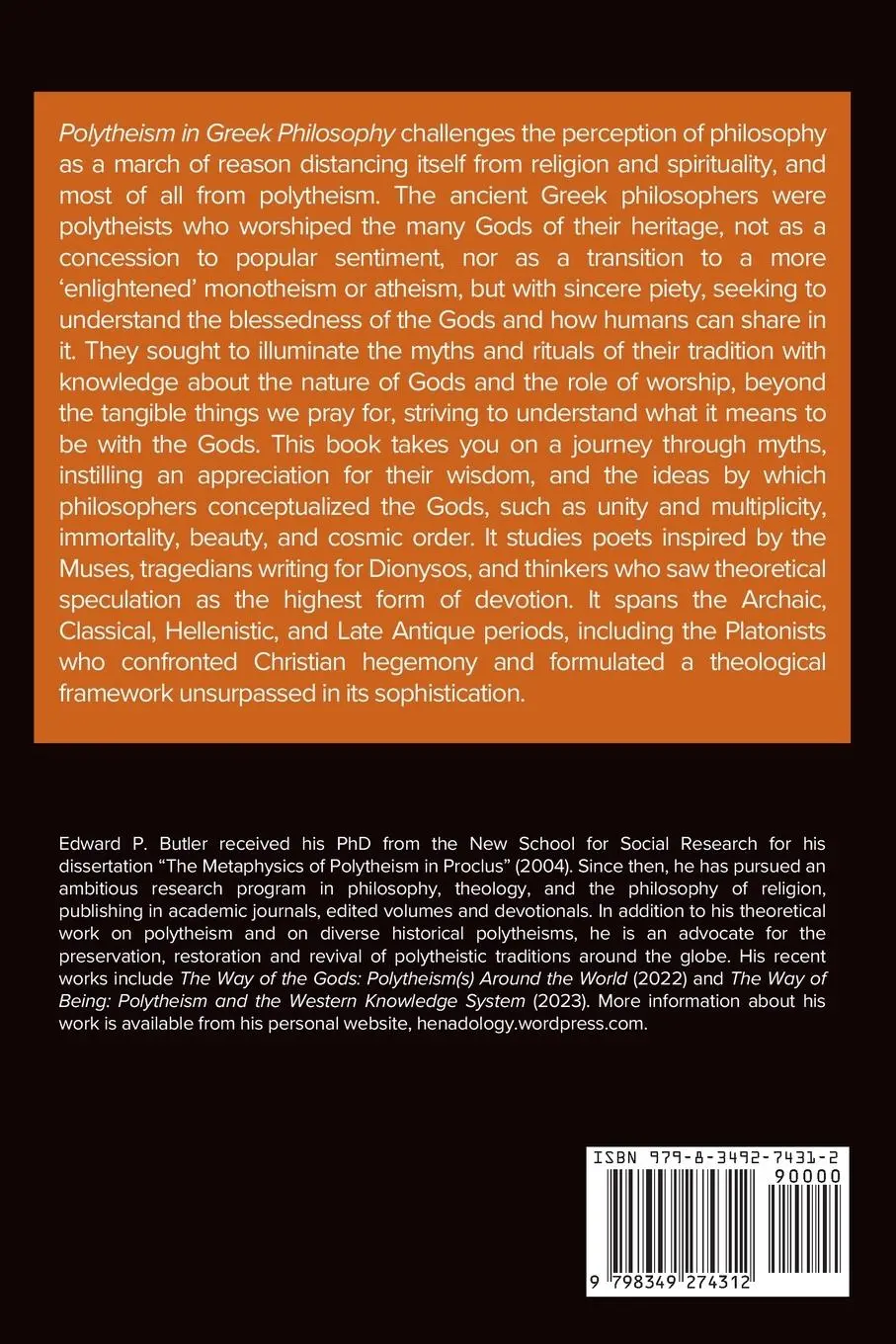 Rückseite: 9798349274312 | Polytheism in Greek Philosophy | Edward P. Butler | Taschenbuch | 2025