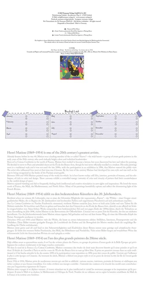 Rückseite: 4069095004412 | Henri Matisse 2026 - Wand-Kalender - Broschüren-Kalender - 30x30 -...