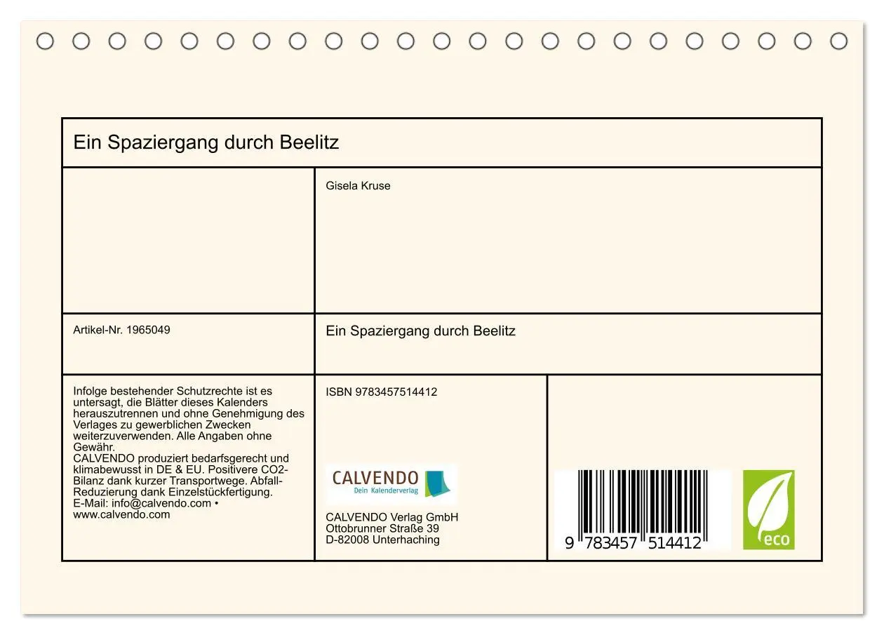 Bild: 9783457514412 | Ein Spaziergang durch Beelitz (Tischkalender 2026 DIN A5 quer),...