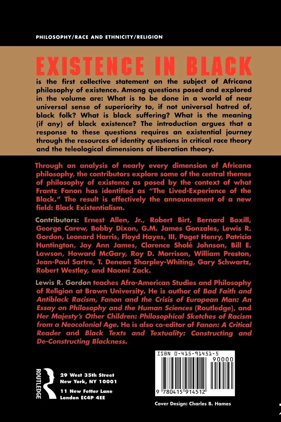 Rückseite: 9780415914512 | Existence in Black | An Anthology of Black Existential Philosophy