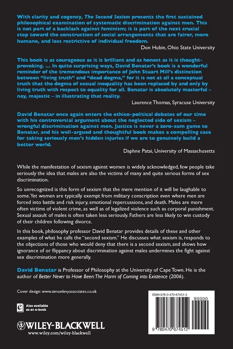 Rückseite: 9780470674512 | The Second Sexism | Discrimination Against Men and Boys | Benatar