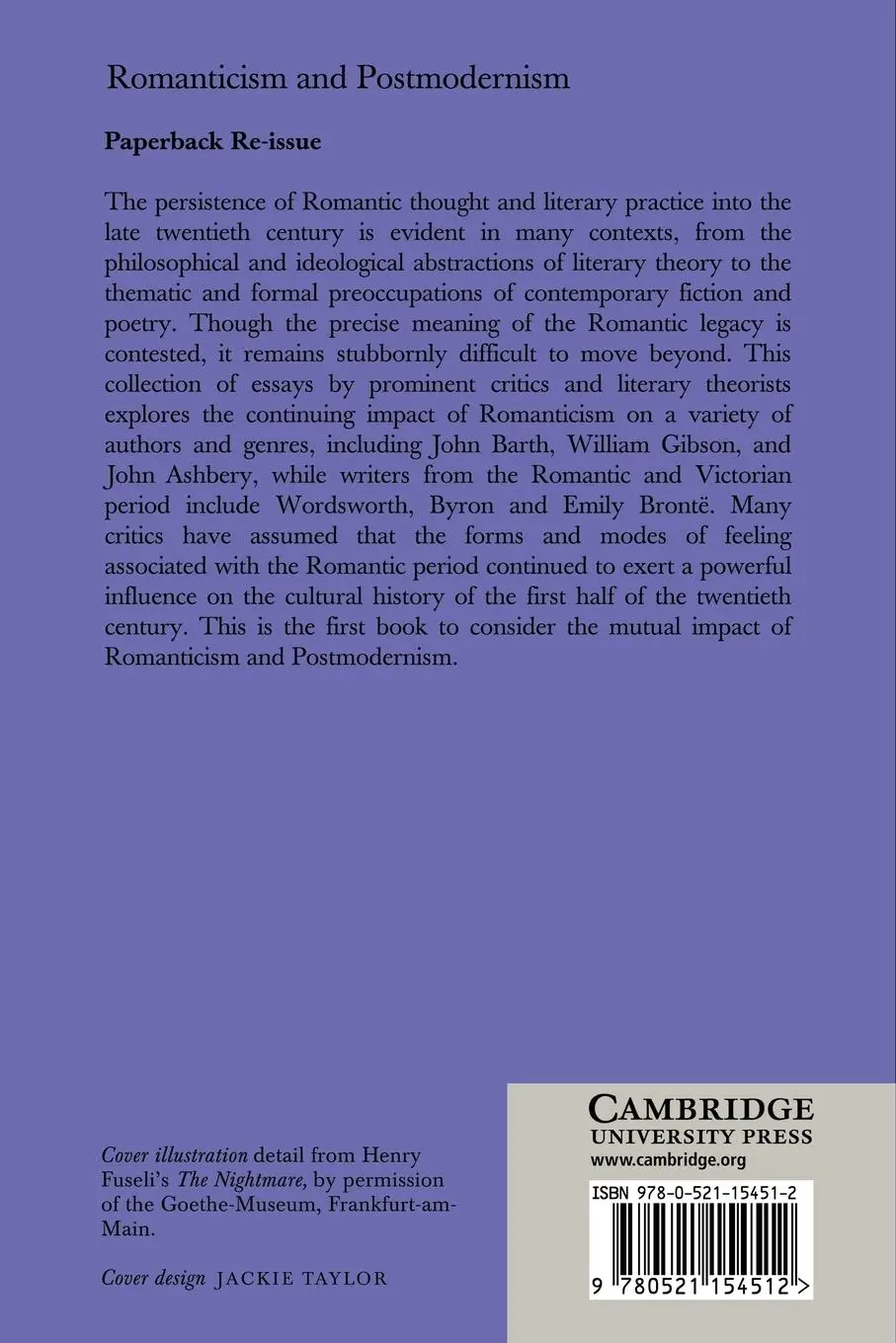 Rückseite: 9780521154512 | Romanticism and Postmodernism | Edward Larrissy | Taschenbuch | 2010