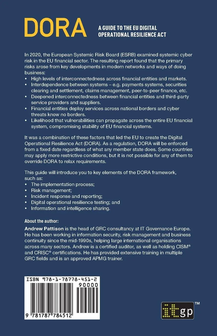 Rückseite: 9781787784512 | DORA | A guide to the EU digital operational resilience act | Pattison