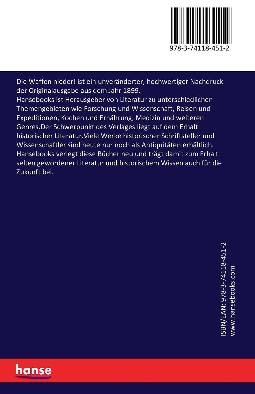 Rückseite: 9783741184512 | Die Waffen nieder! | Bertha Von Suttner | Taschenbuch | 328 S. | 2016