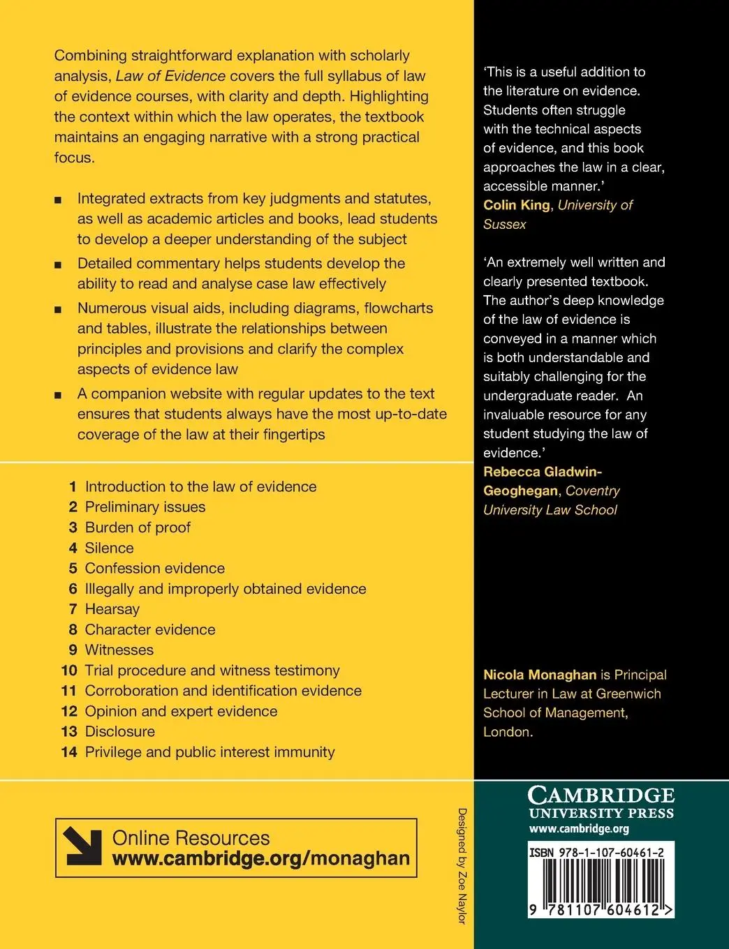 Rückseite: 9781107604612 | Law of Evidence | Nicola Monaghan | Taschenbuch | Englisch | 2015