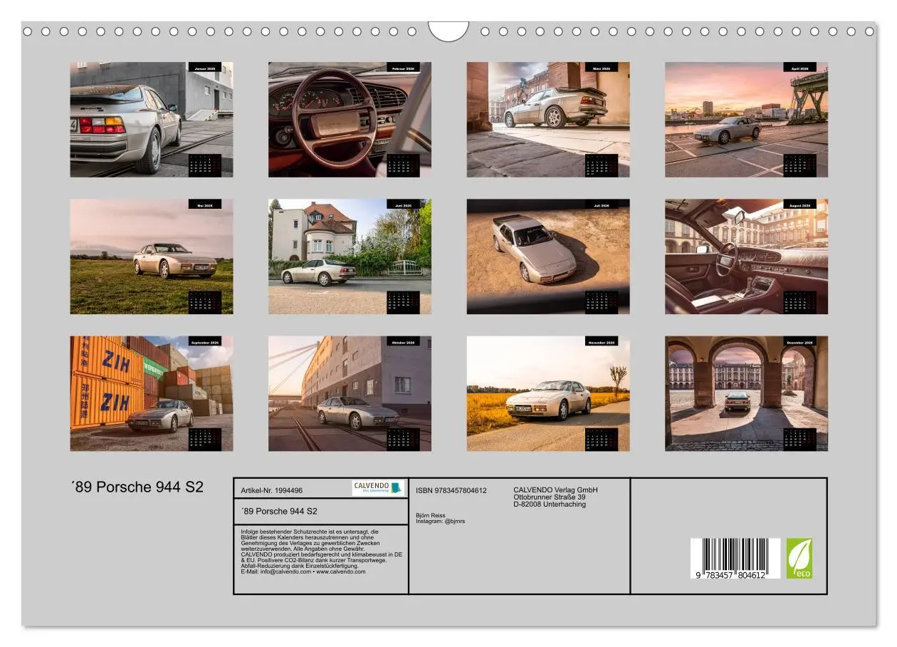 Bild: 9783457804612 | ´89 Porsche 944 S2 (Wandkalender 2026 DIN A3 quer), CALVENDO...