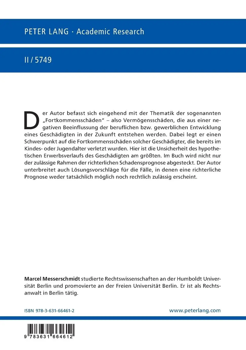 Rückseite: 9783631664612 | Schadensersatz bei vereitelten Erwerbsbiographien | Messerschmidt