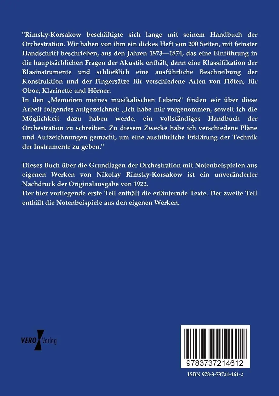 Rückseite: 9783737214612 | Grundlagen der Orchestration | Teil 1: Text | Nikolay Rimsky-Korsakov