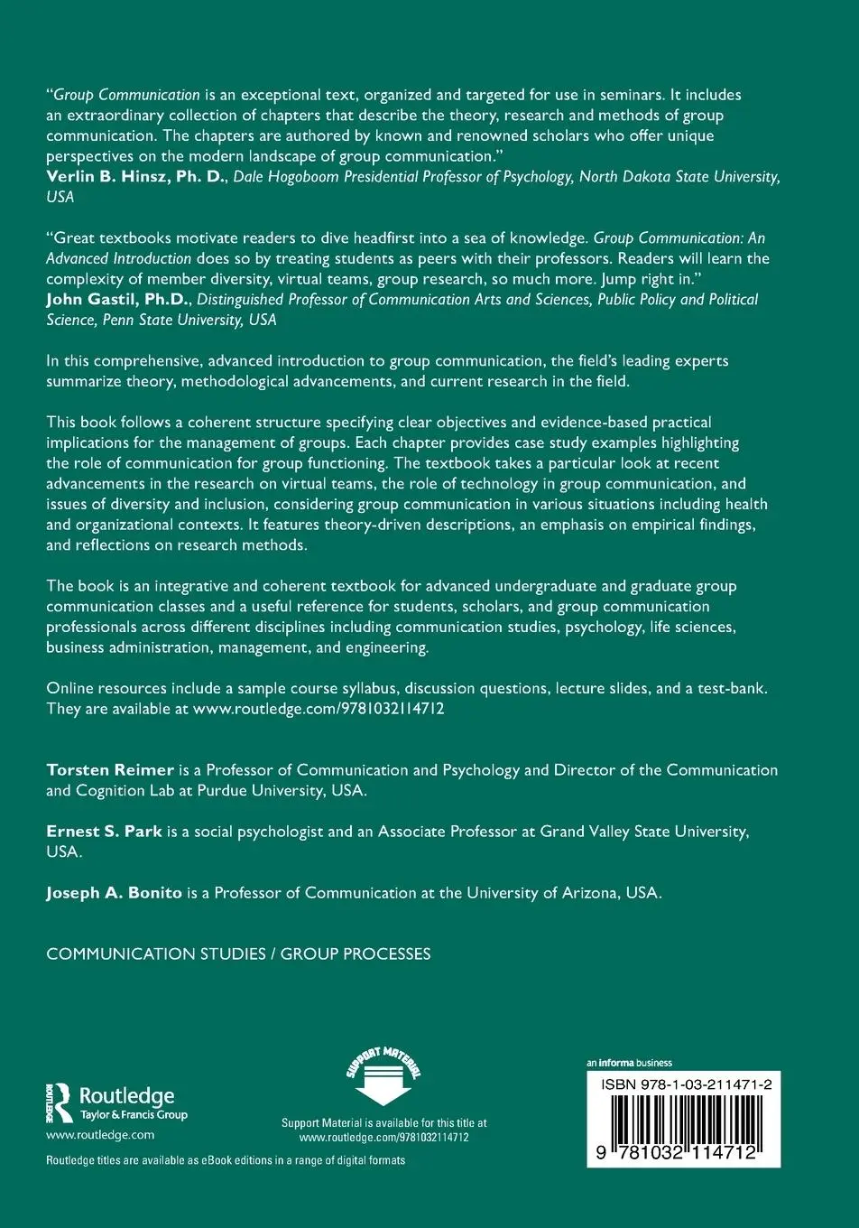 Rückseite: 9781032114712 | Group Communication | An Advanced Introduction | Reimer (u. a.) | Buch