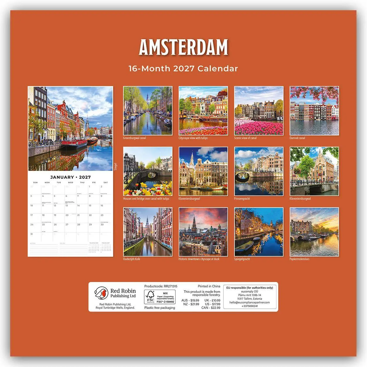 Rückseite: 9781837014712 | Amsterdam 2027 - 16-Monatskalender | Robin Red | Kalender | 28 S.