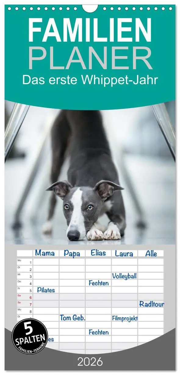 Cover: 9783516504712 | Familienplaner 2026 - Das erste Whippet-Jahr mit 5 Spalten...